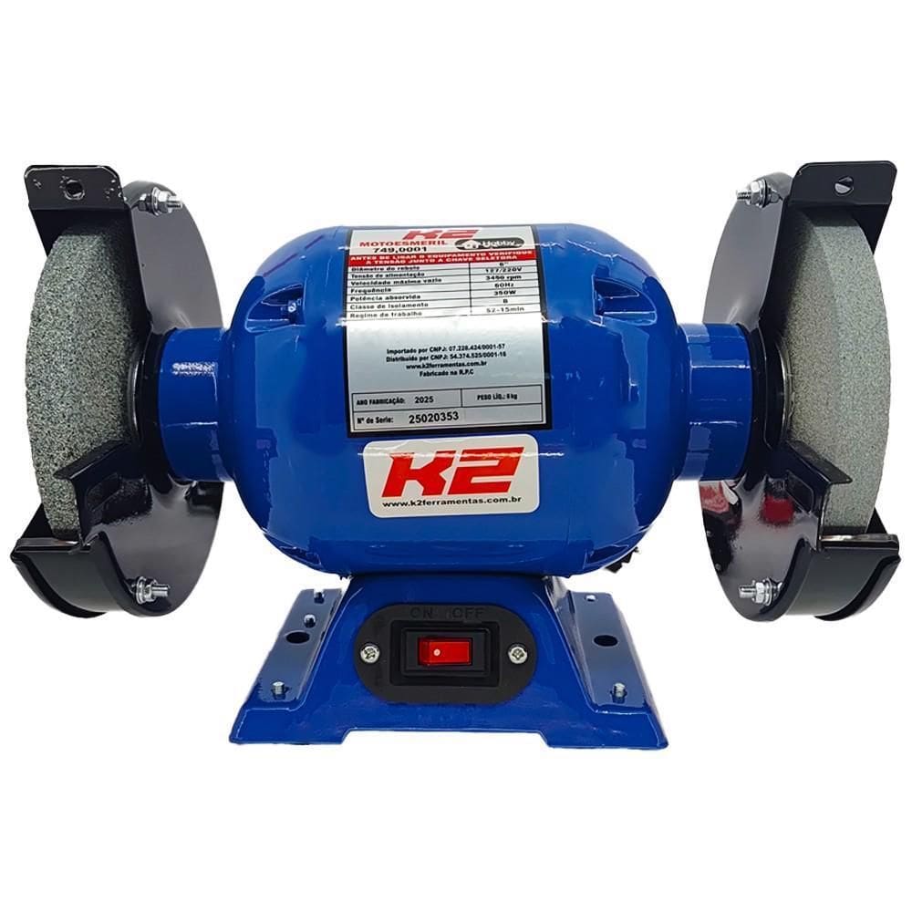 Moto Esmeril De Bancada 6 Polegadas 350W 2 Rebolos Bivolt K2