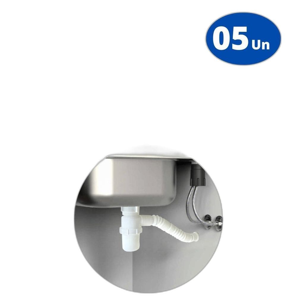 Sifão Sanfonado Com Copo 49Cm Branco Astra Kit Com 5 Un