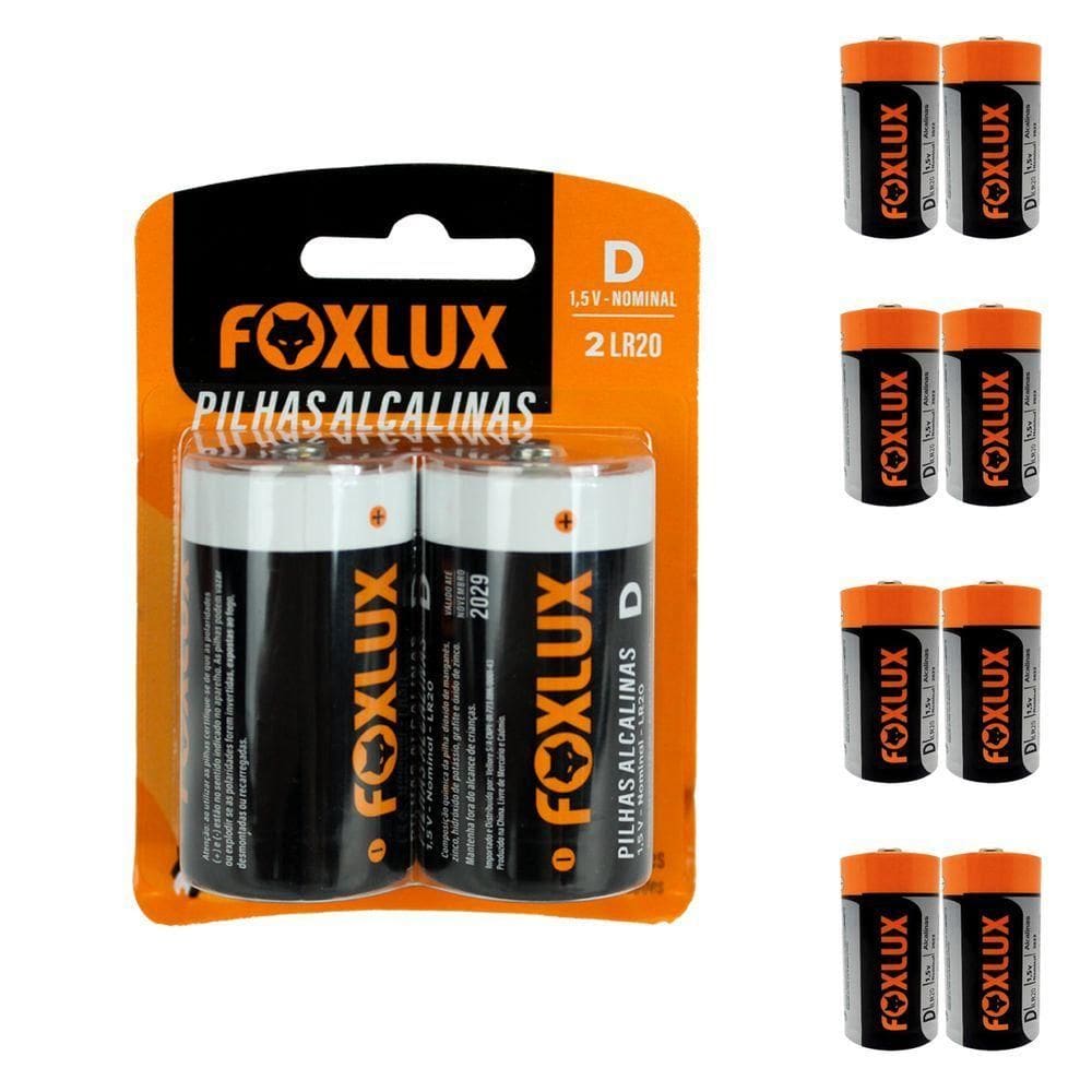 Kit 10 Pilha Alcalina Grande D Foxlux
