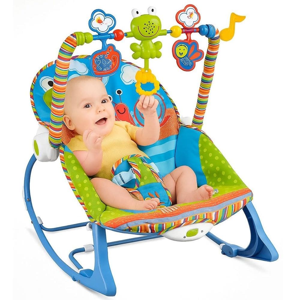 Cadeirinha de Bebê Balanço Infantil 2 em 1 com Vibração e Música – Para Bebês e Crianças até 18kg - AZUL