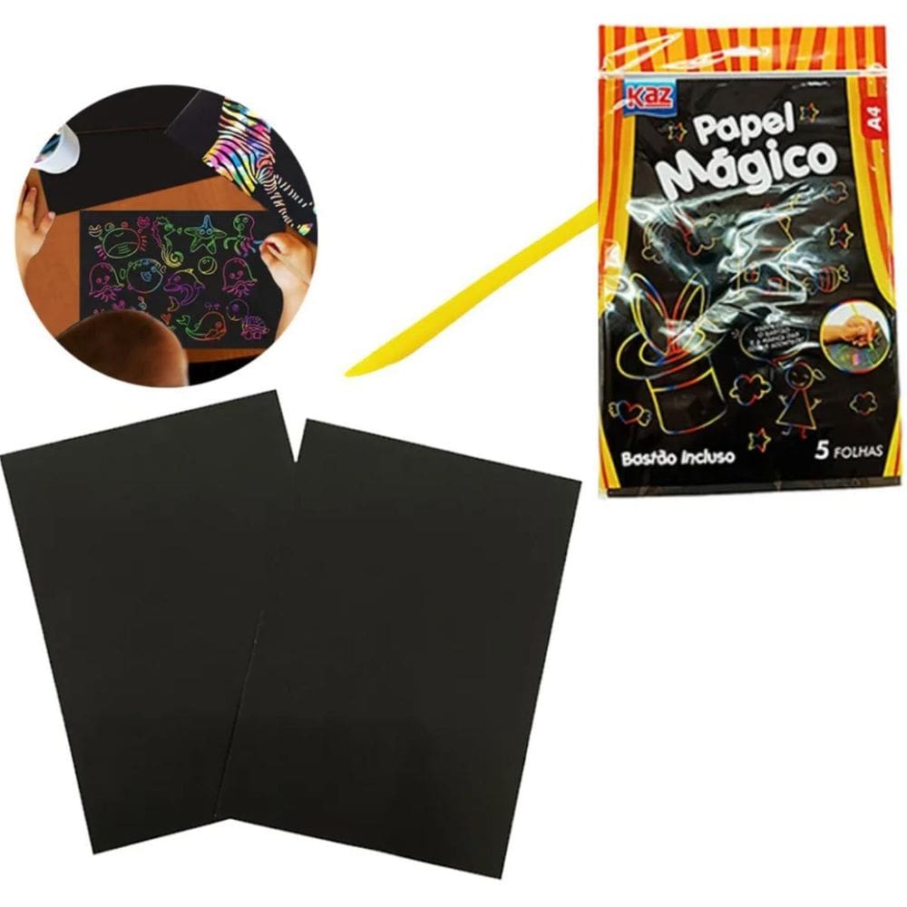 Papel Mágico A4 90G 5 Folhas Bastão Kaz Zoo Cor