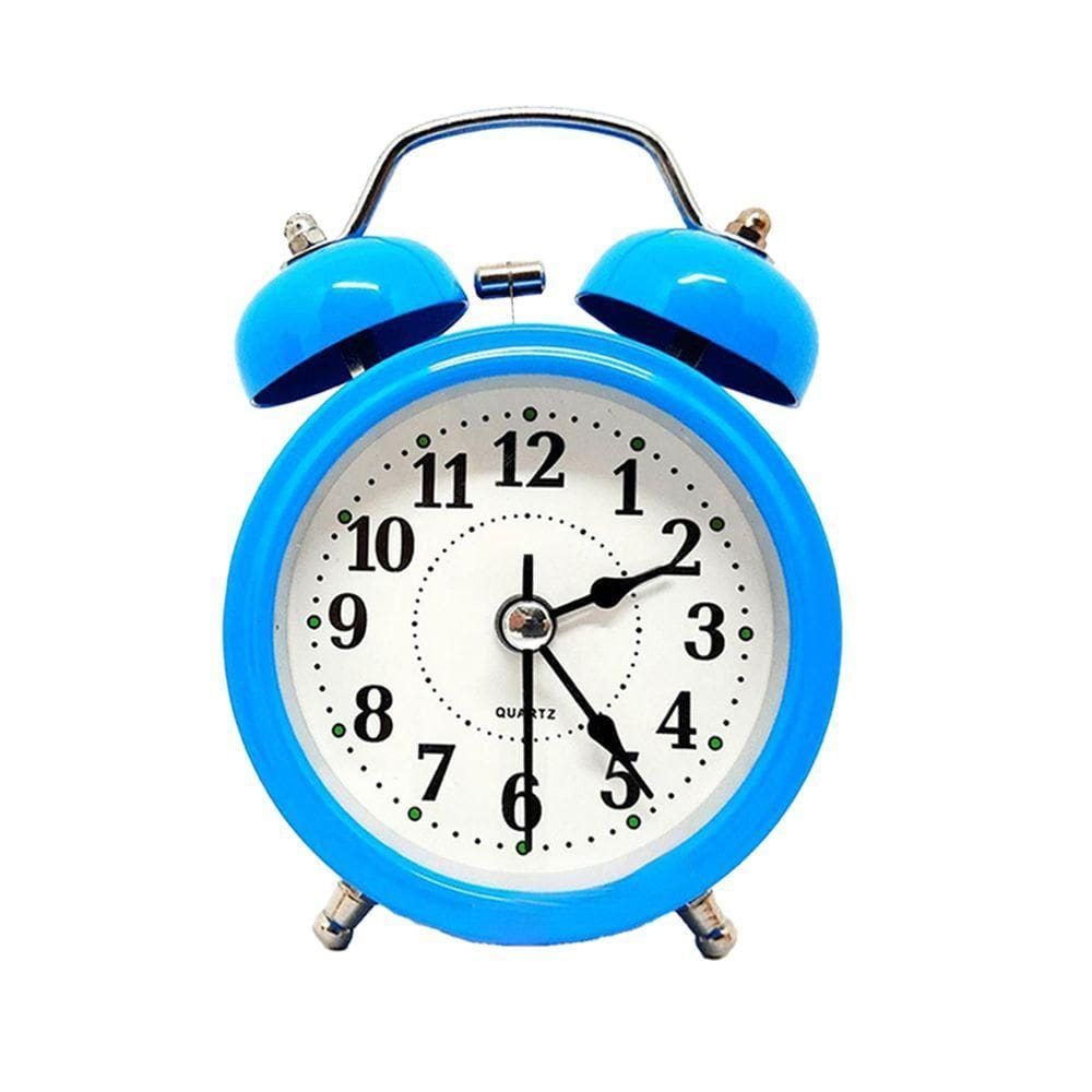 Relógio Despertador Analógico 2 Sinos Modelo Antigo Retro Azul