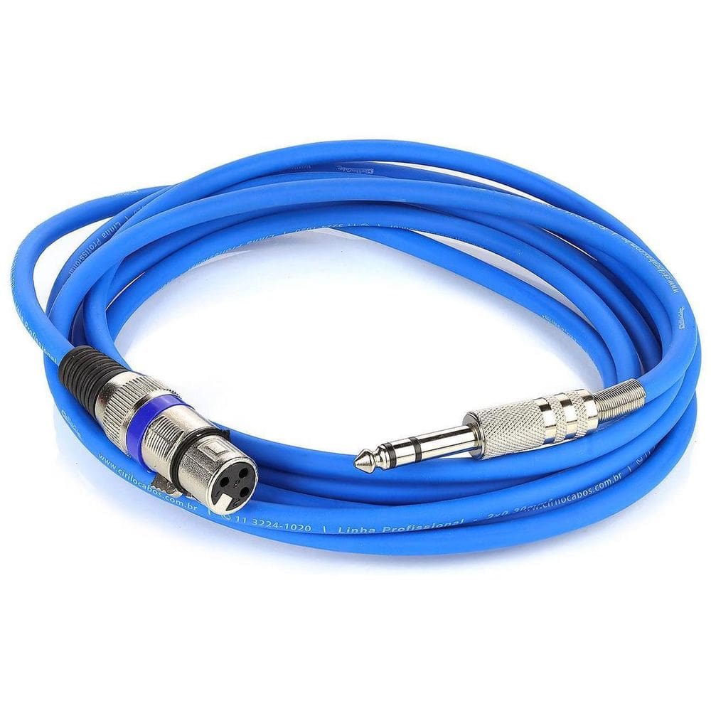 Cabo De Microfone Xlr Para P10 Estereo - Azul - 15 Metros