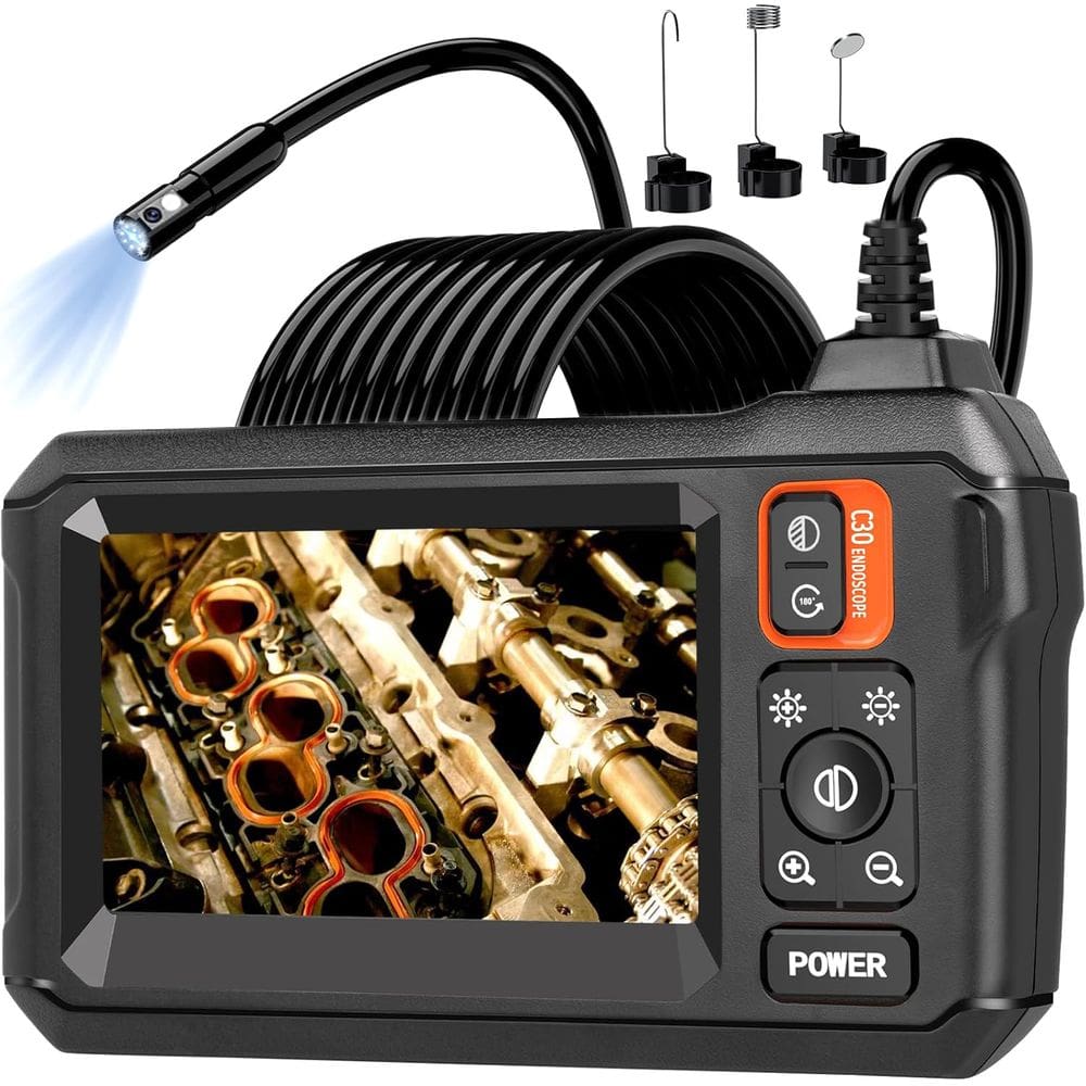 Câmera Sonda Endoscópio Inspeção Cabo 5m Tela 2 Lentes HD Diagnóstico Automotivo Prova d`Água M-C55
