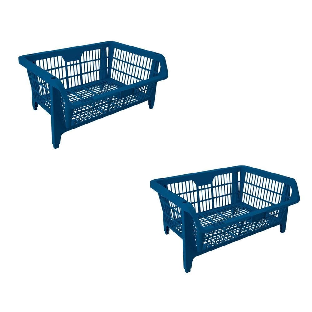 Kit 2 Cesto Empilhavel Expositor Organizador Plástico Azul