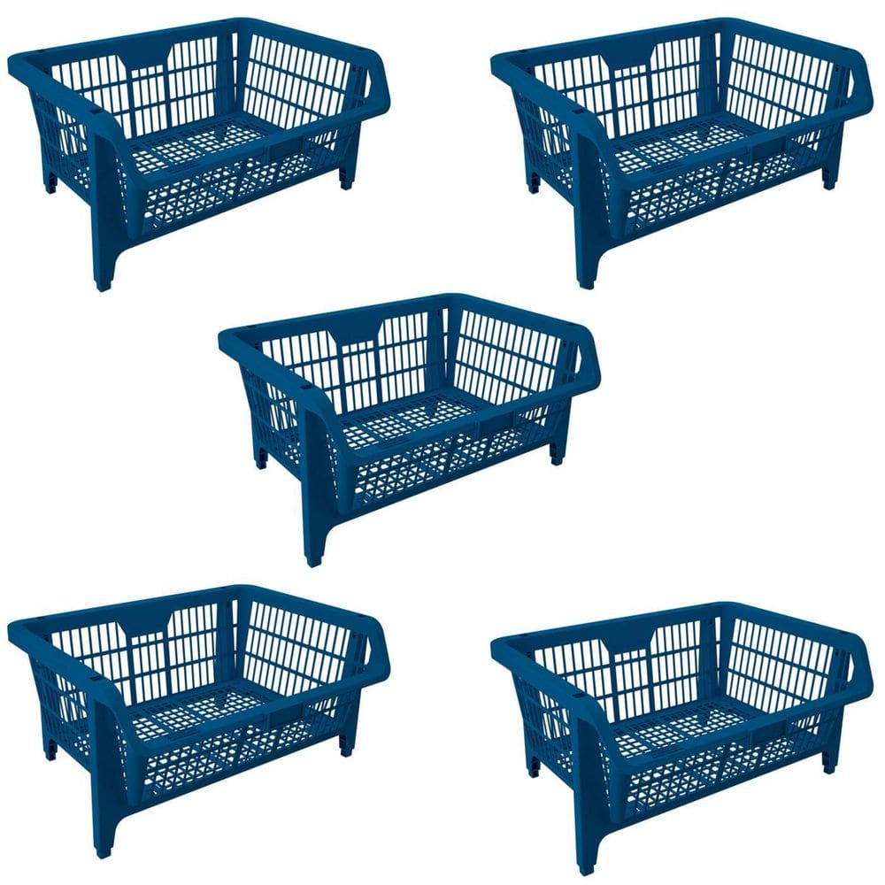 Kit 5 Cesto Empilhavel Expositor Organizador Plástico Azul