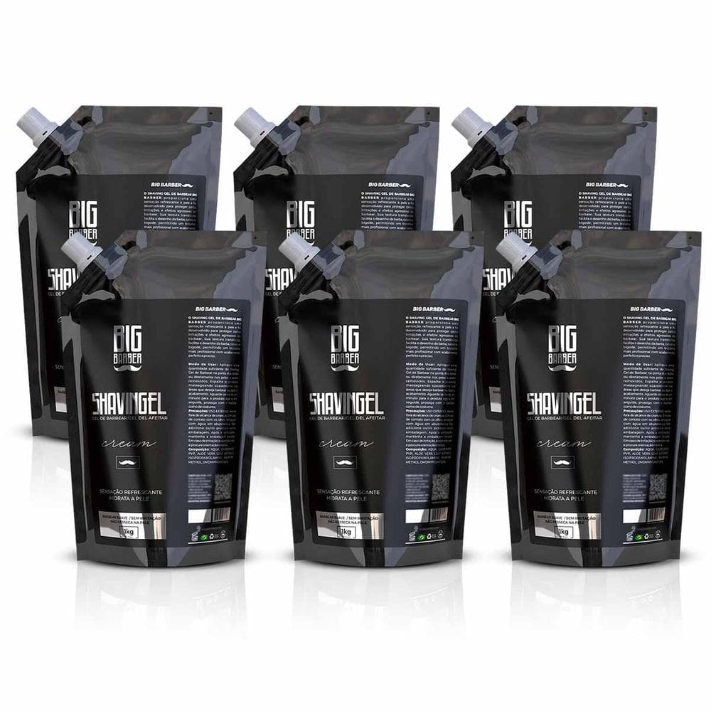 Kit 6X Shaving Gel De Barbear Cream 1Kg Refil Big Barber