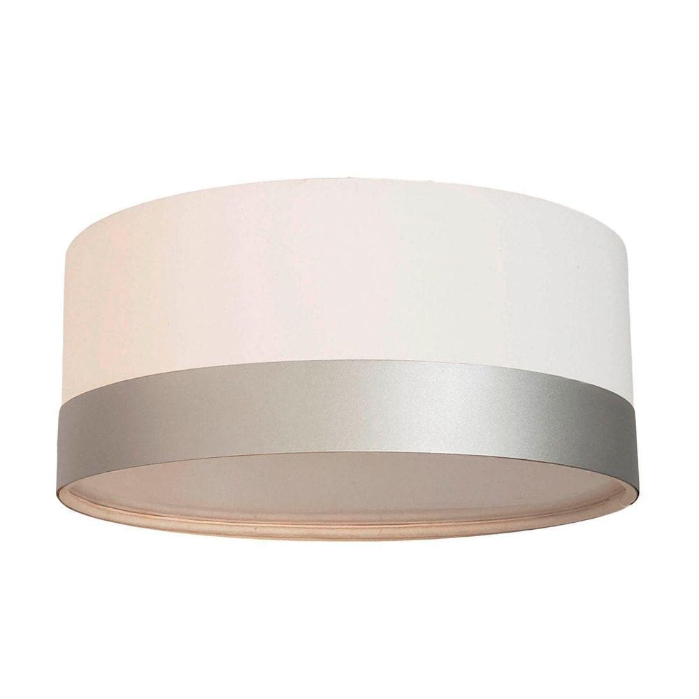 Luminária Plafon Cúpula Branco/Prata 30x15 - Tecido - Bivolt