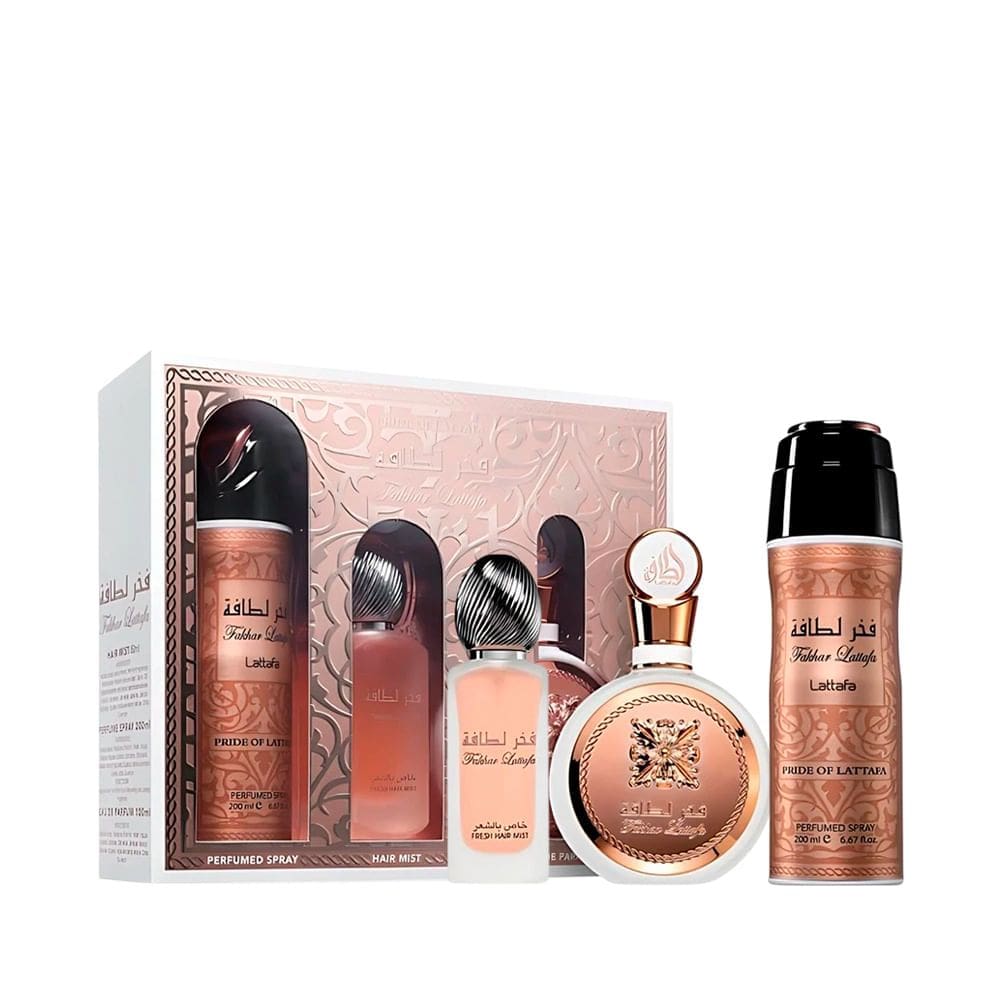 Kit Lattafa Fakhar Women Feminino - Eau de Parfum 100ml e Deodorant 200ml e Hair Mist 50ml