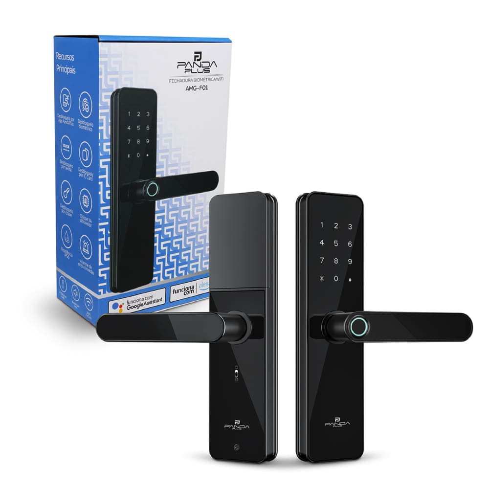 Fechadura Eletrônica Digital Biométrica Inteligente WiFi  App Tuya Smart Life e Panda Plus Senha e Tag