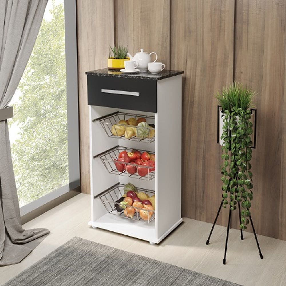 Fruteira Luna Branco/Preto Marmorizado - Passe Bem Móveis