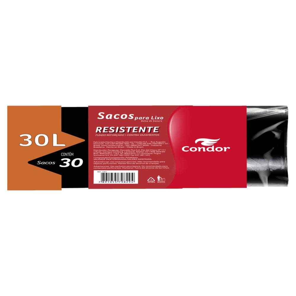 Saco Para Lixo Tipo B 30L Mundo Condor 30 Unidades