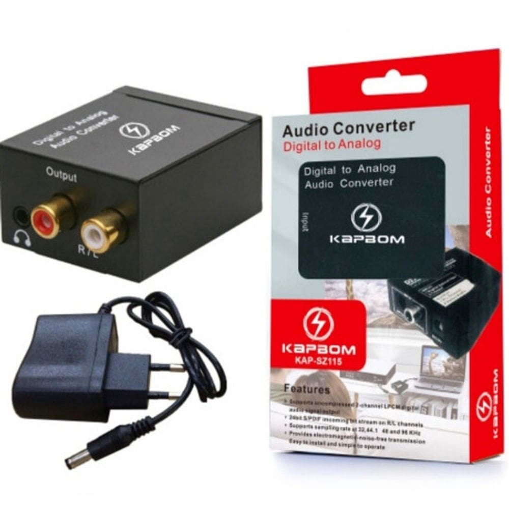 Conversor Áudio Digital Analógico Tv + Fonte + Cabo Optico
