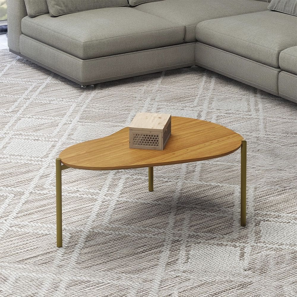 Mesa de Centro em MDF Orgânica TB628 70cm com Pés Metálicos Gold Freijó Dalla Costa
