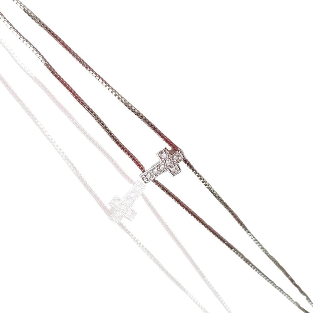 Pulseira Cruz Cravejada Banhada A Ouro 18K