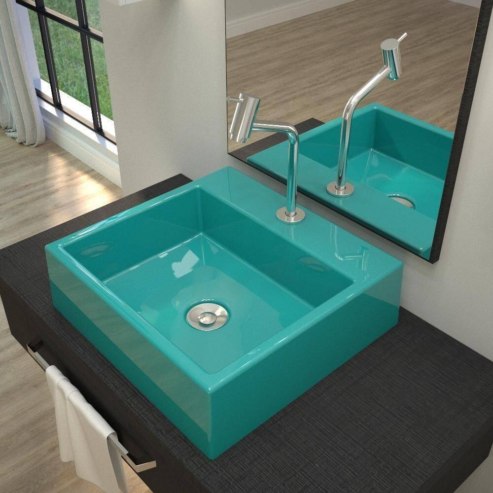 Kit Cuba Q395 Com Torneira Pratika 1060 Metal + Válvula Click 1``b (2,6cm) + Sifão Pvc + Flexível Azul Turquesa