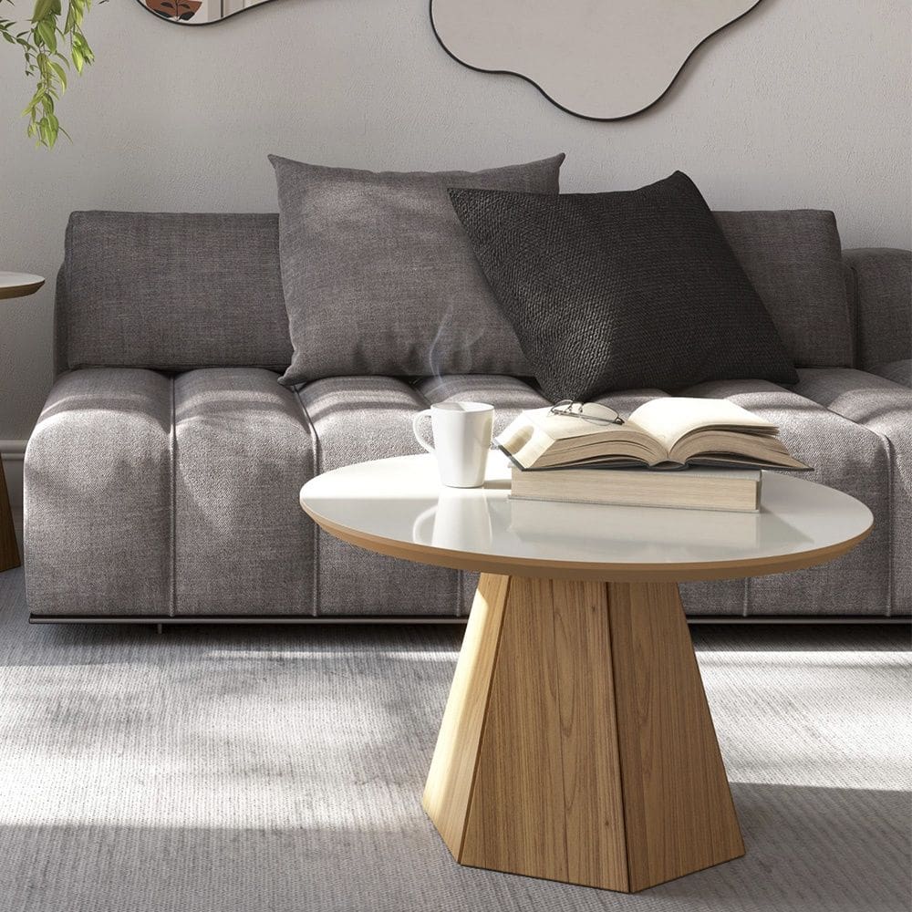 Mesa de Centro em MDF TB605 Base Hexagonal 70cm Off White Freijó Dalla Costa