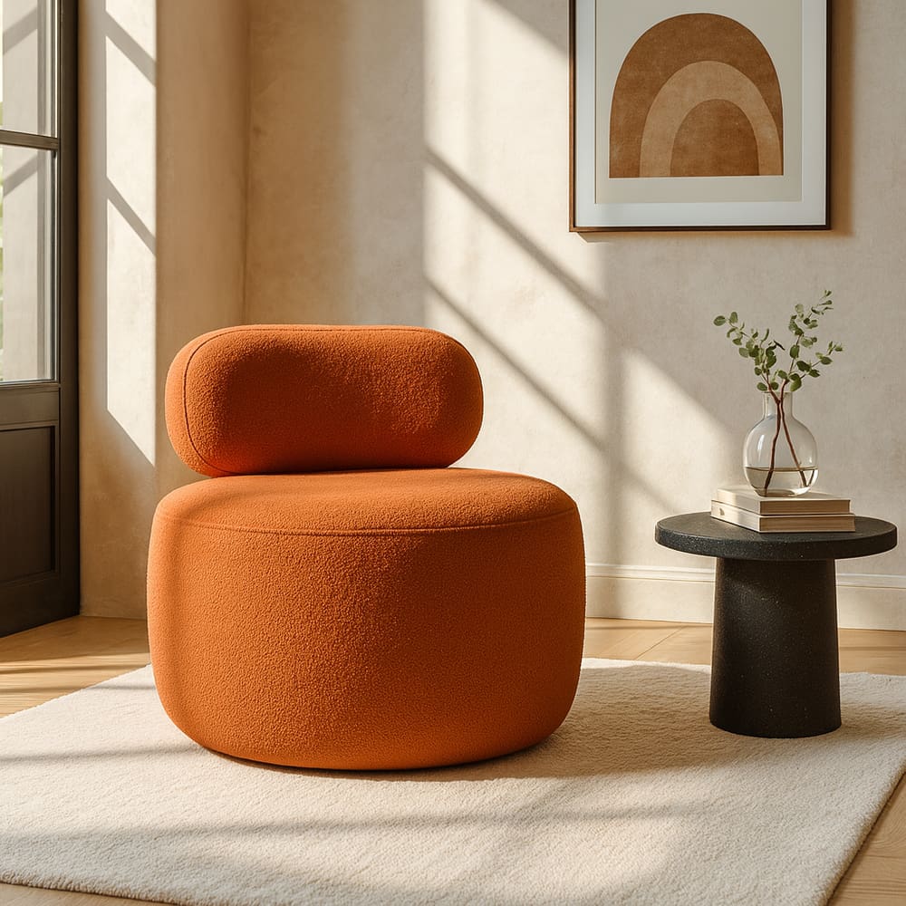 Poltrona Estofada Confortável Terracota Design Minimalista