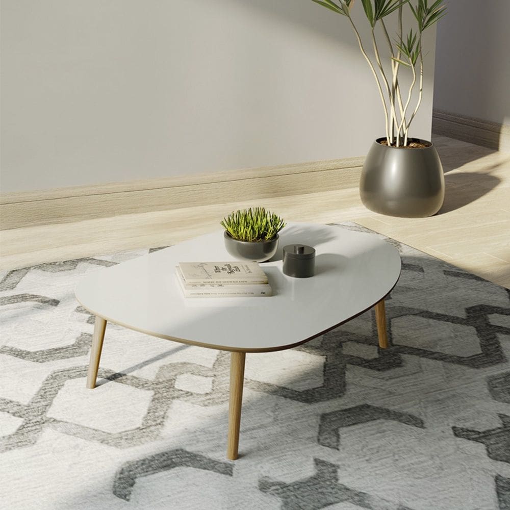 Mesa de Centro TB625 em MDF Orgânica 120cm com Pés de Madeira Off White Freijó Dalla Costa