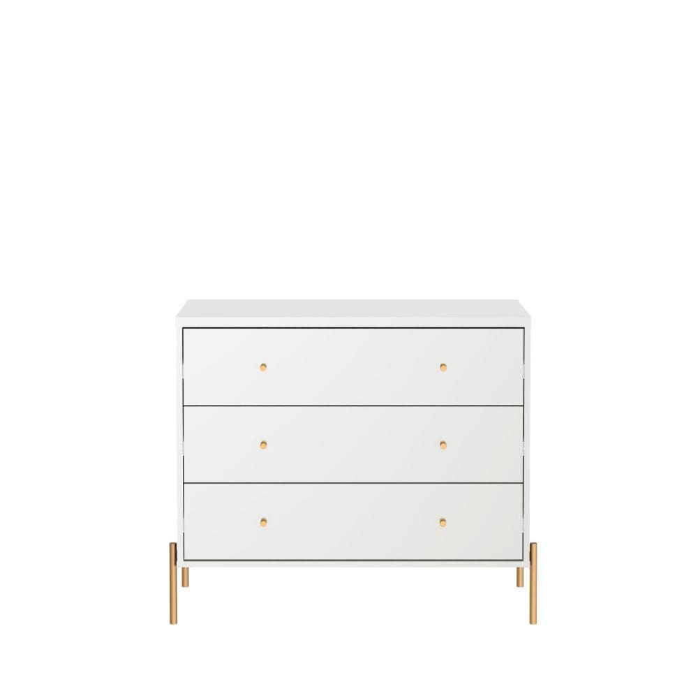 Cômoda 3 Gavetas Jasper 94 cm - Branco Gloss c/ Dourado