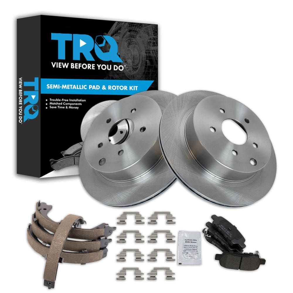 Kit de pastilhas de freio e rotor TRQ traseiro semimetálico para INFINITI