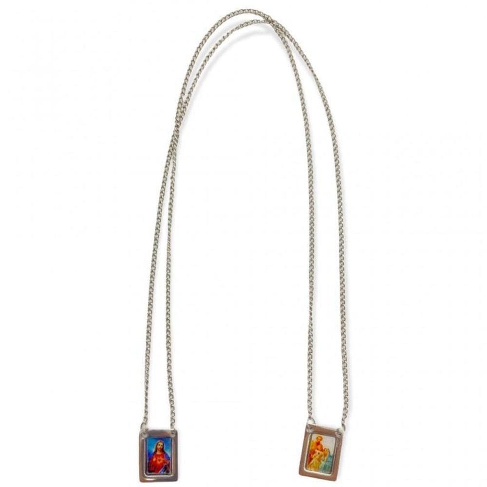 Escapulário Sagrada Família Aço Inox Foto 1,5 X 32 Cm