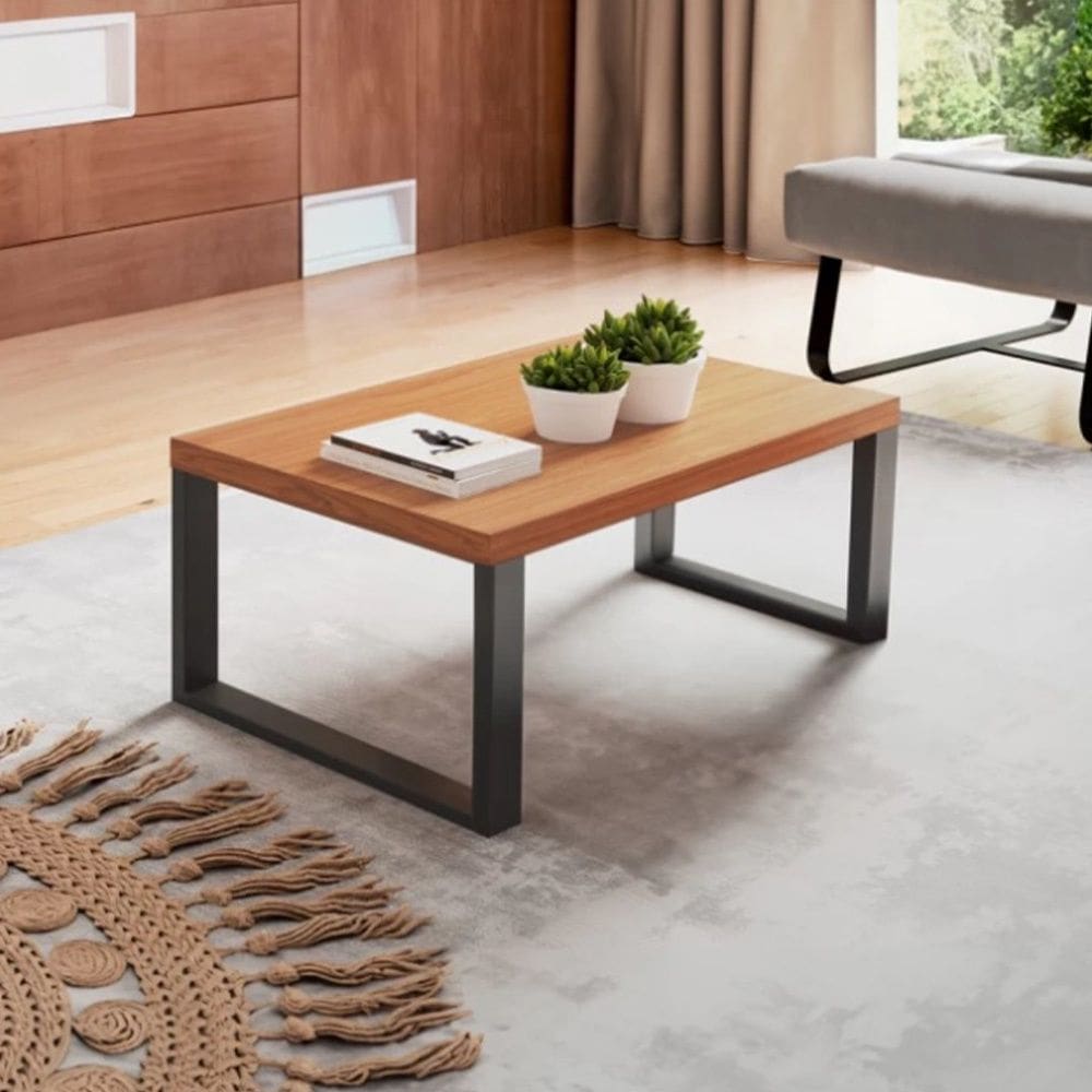 Mesa De Centro F13 Estilo Industrial Retangular em MDF Freijó Preto Fosco Dalla Costa