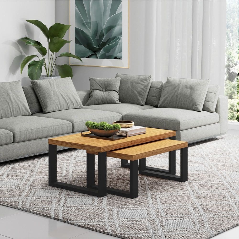 Conjunto de Mesas de Centro F40 Estilo Industrial em MDF Freijó Preto Fosco Dalla Costa