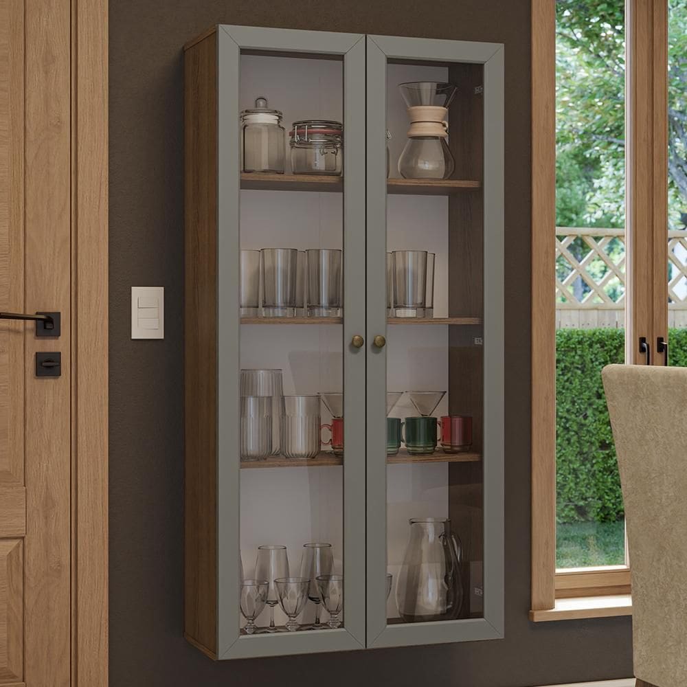 Cristaleira Suspensa 70 cm 2 Portas de Vidro Rustic/Cinza Vik Madesa