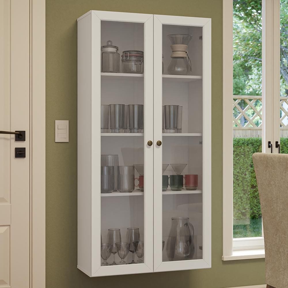 Cristaleira Suspensa 70 cm 2 Portas de Vidro Branco Vik Madesa