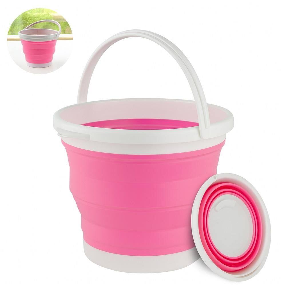 Balde Multiuso Retratil Flexivel Para Limpeza Domestico Capacidade 10L Campacto Silicone Rosa