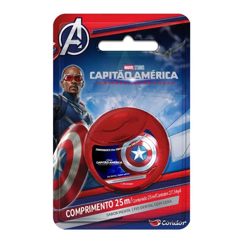 Fio Dental Condor Capitão America Menta 25m - Embalagem com 6 Unidades