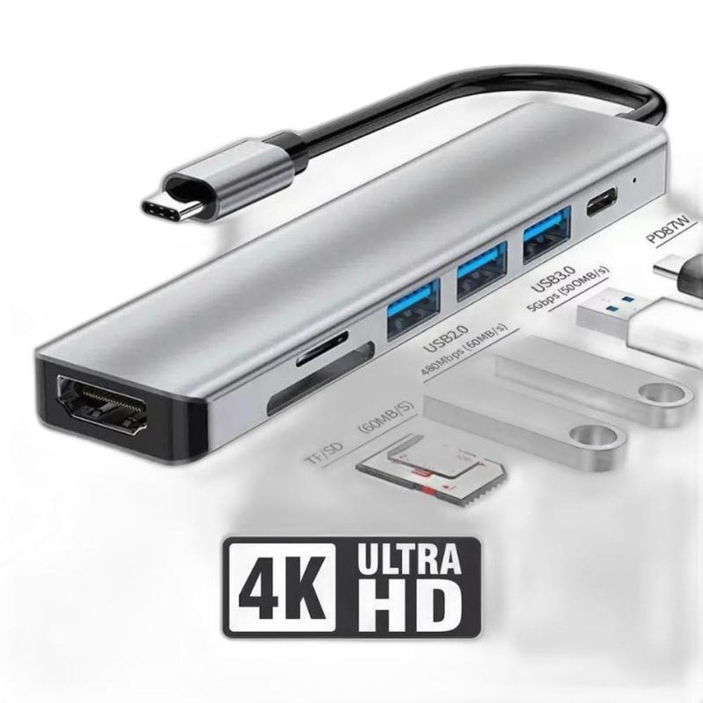 Hub Cabo Adaptador Multiportas Usb-C 7 Em 1 Hdmi 4K Usb