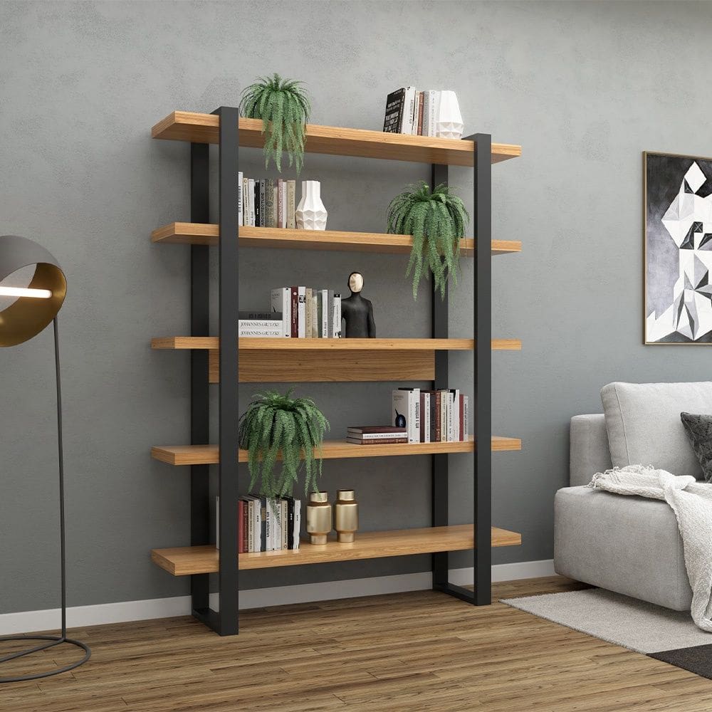 Estante para Livros Estilo Industrial em MDF F10 Freijó Preto Fosco Dalla Costa