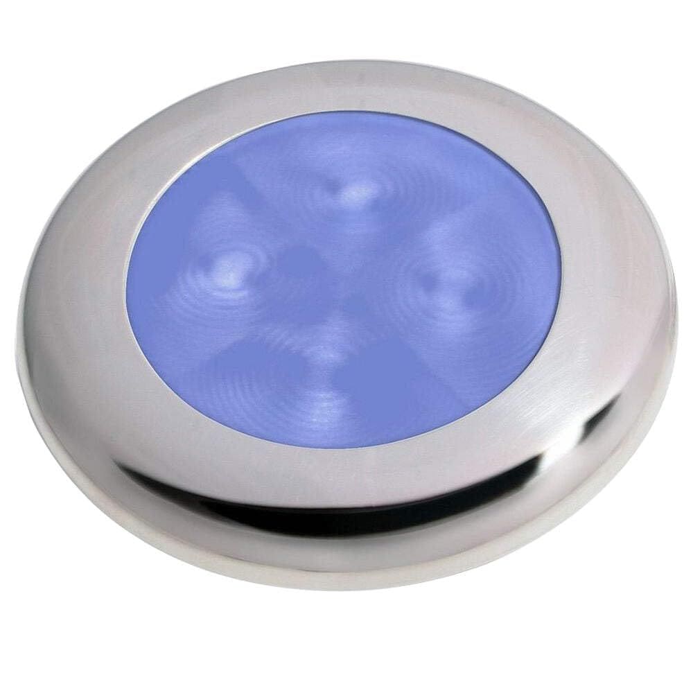 Lâmpada LED de cortesia com aro de aço inoxidável polido Hella Marine - azul