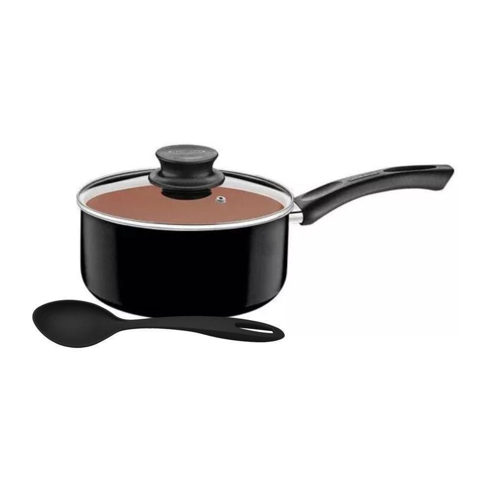 Panela Antiaderente Paris Preto 2,1L Com Colher Tramontina