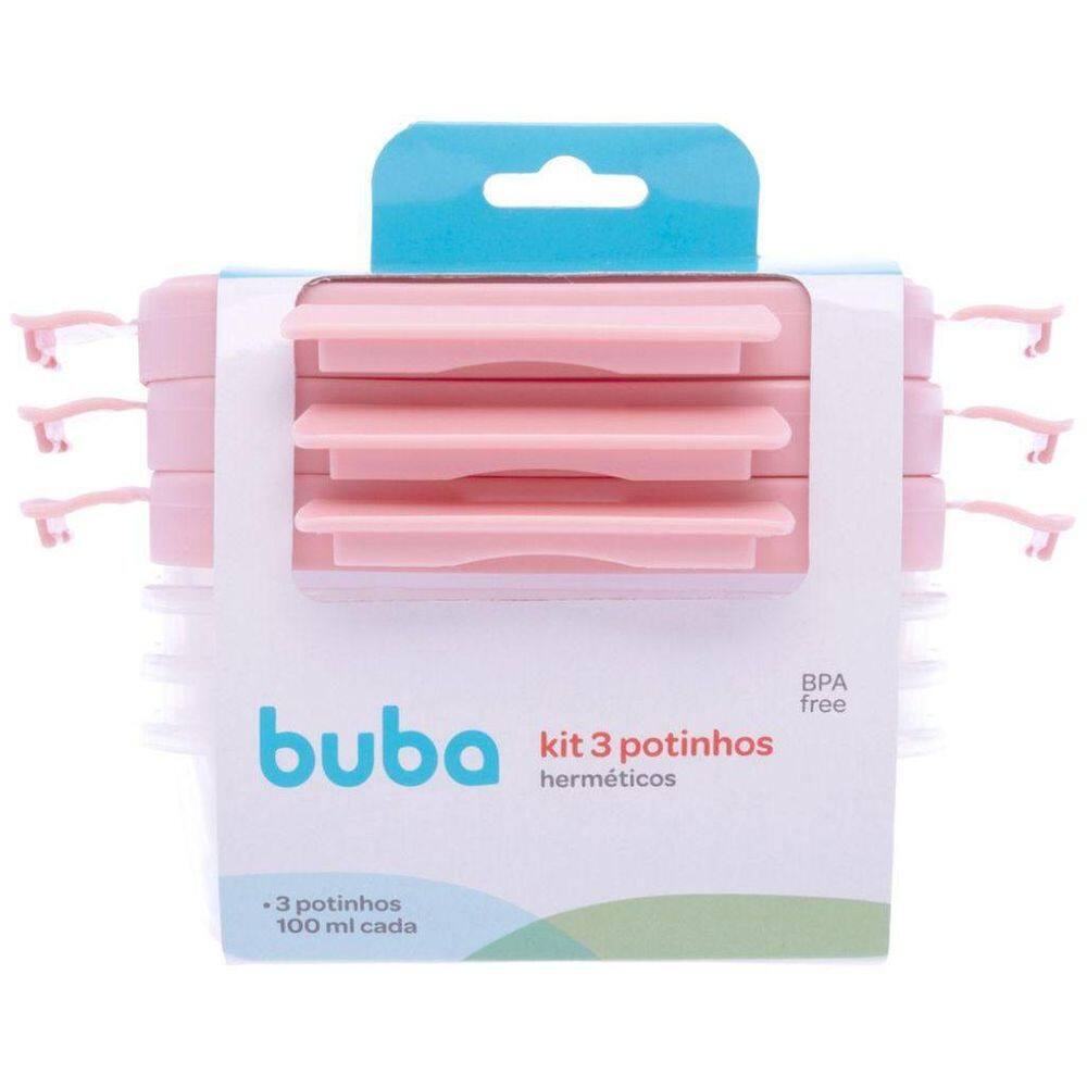Kit 3 Potes Herméticos Com Tampa E Trava Rosa 18059 - Buba