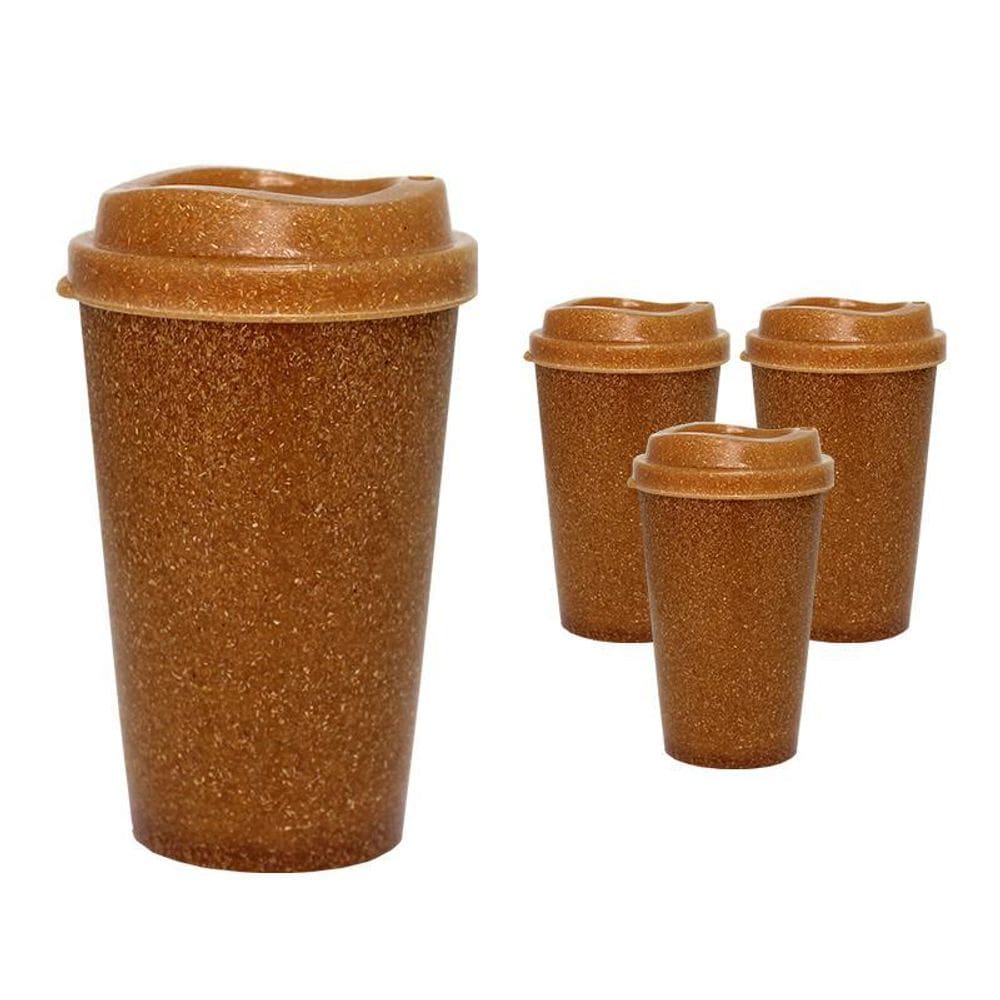 Kit 4 Copos Mug Fibra Madeira Green 320Ml