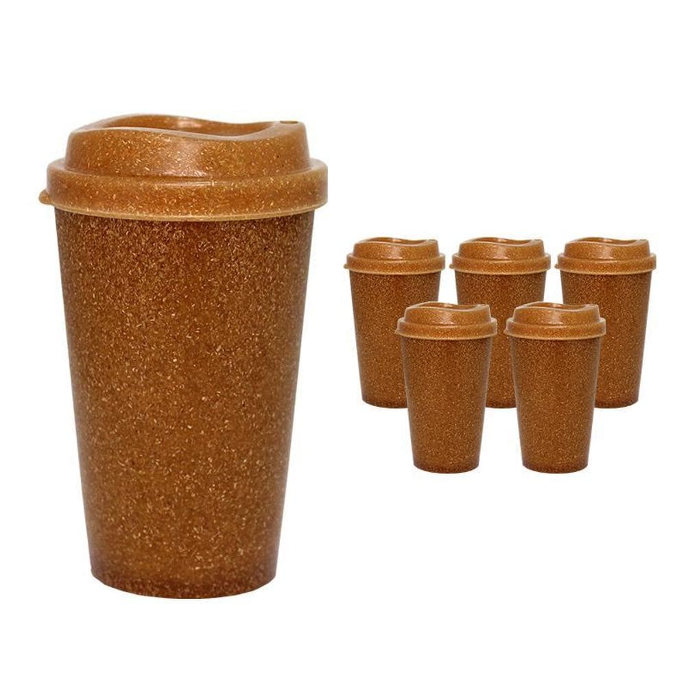 Kit 6 Copos Mug Fibra Madeira Green 320Ml