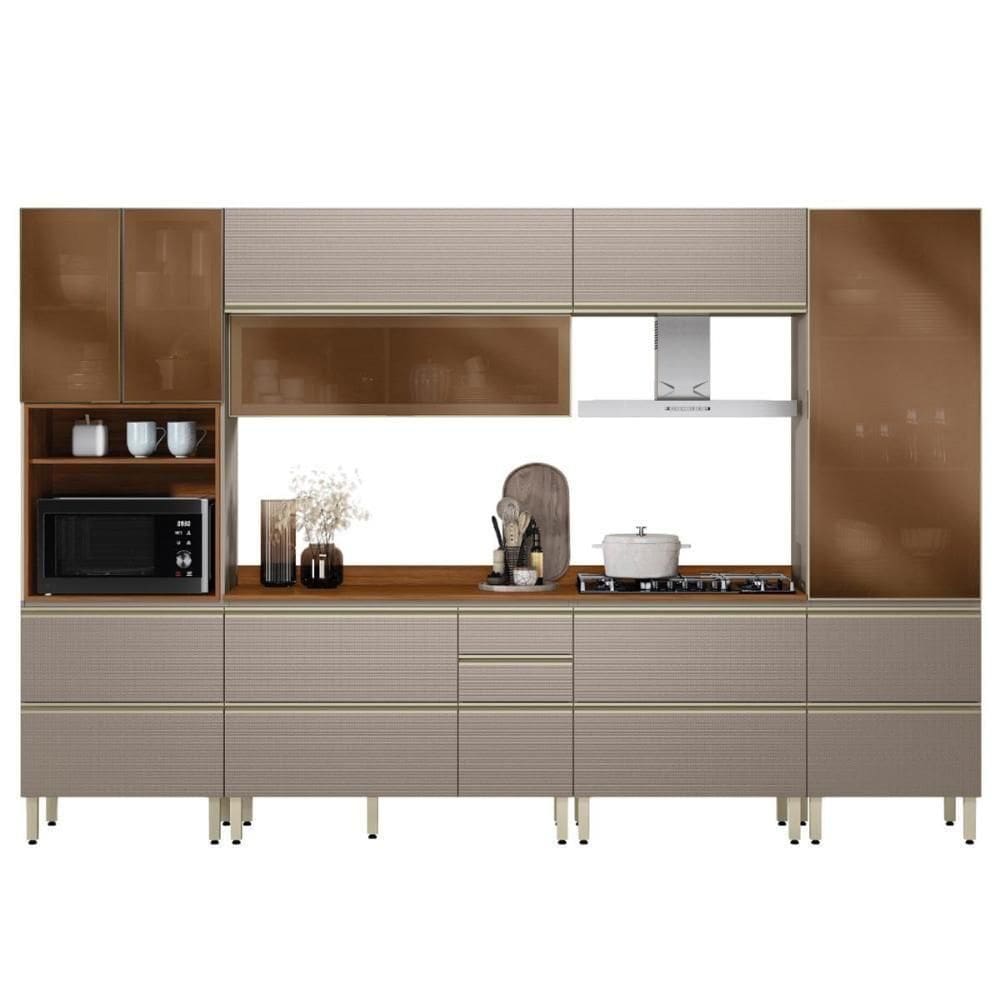 Cozinha Modulada Proença 6 Peças Com Paneleiro 1 Forno E Balcão 80cm Nogueira Touch/Nude Prime Tx - Demartêz