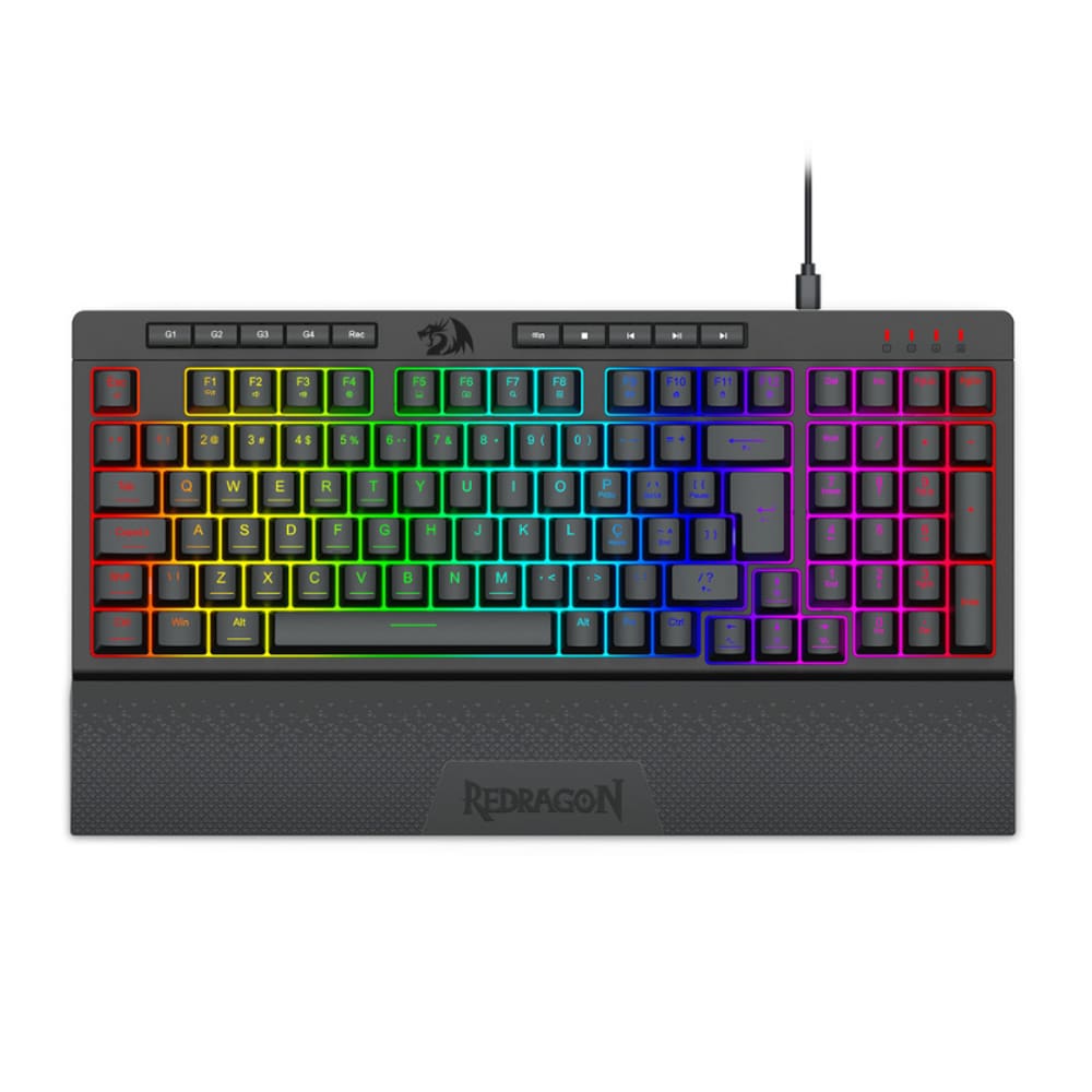 Teclado Membrana Gamer Redragon Shiva 98 RGB c/ Apoio de Pulso Preto - K515-RGB PT