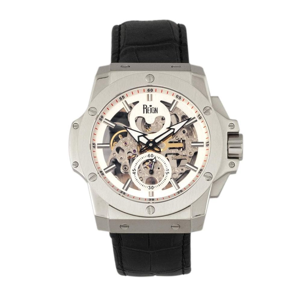 Relógio REIGN Commodus Automatic Skeleton Silver Leather