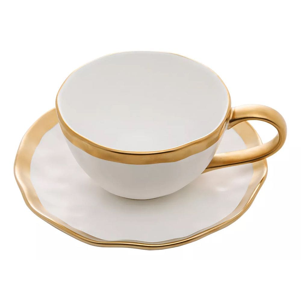 Xícara com Pires Chá 200ml 18073 Dubai Porcelana Branco com Dourado Wolff