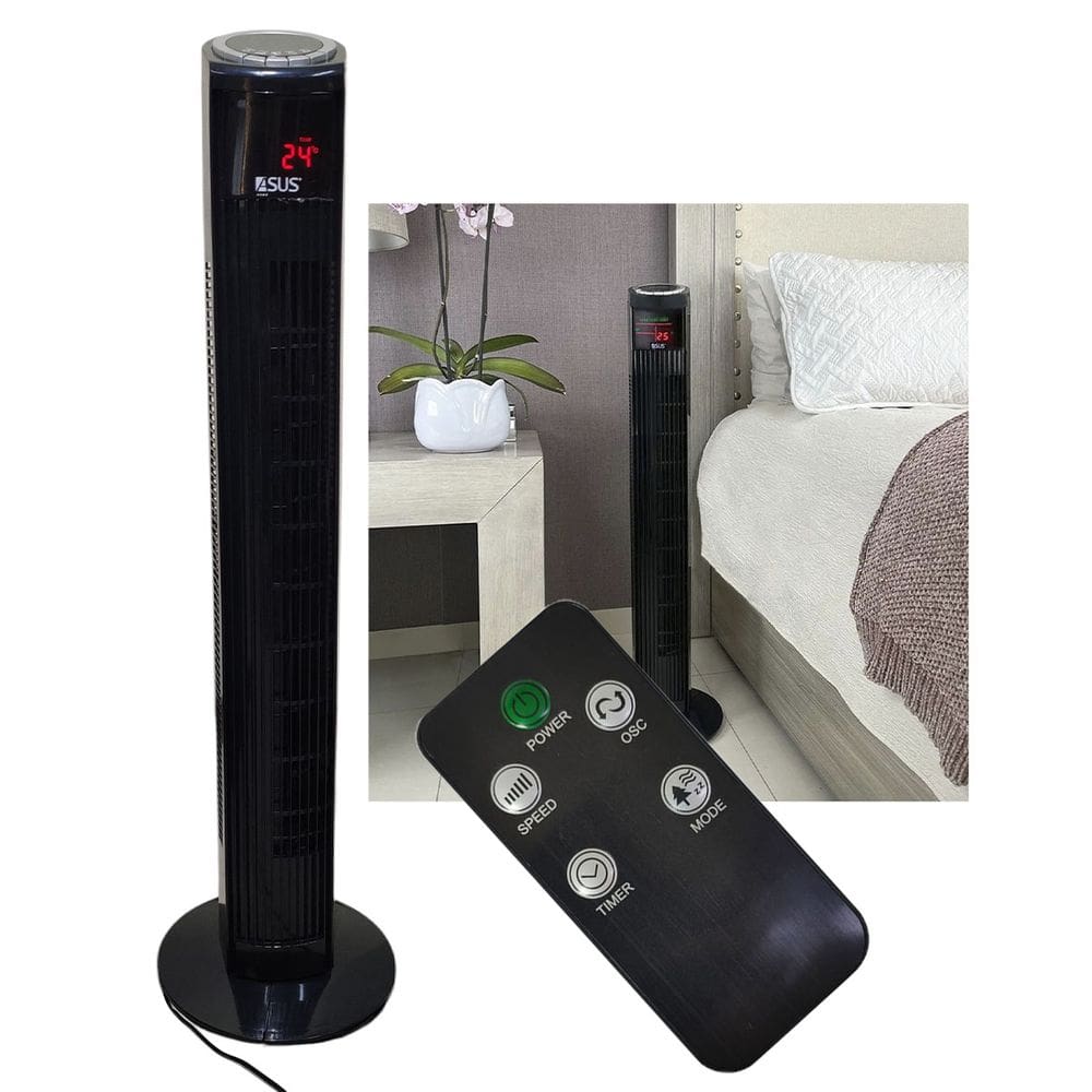 Ventilador Torre Grande 70W Giratorio Oscila Silencioso 4 Modos 3 Velocidades