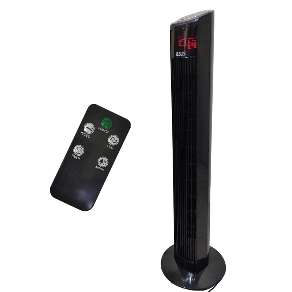 Ventilador Torre 70w Giratorio Oscila Refrescante Controle Visor Led 3 Velocidades