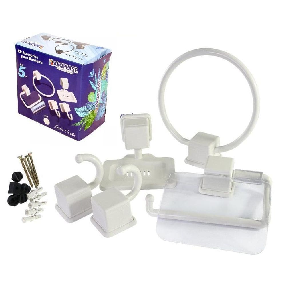 Kit Acessórios Para Banheiro Com 5 Peças Branco Pratico