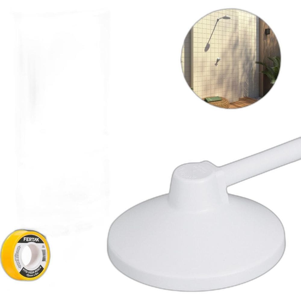 Chuveiro Ducha Fria 22Cm Branco + Porta Shampoo Cinza