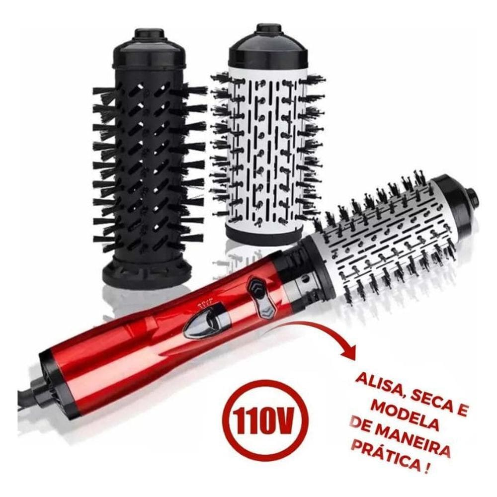 Escova Alisadora Modeladora Eletrica Cabelo Rotativa 2 Em 1