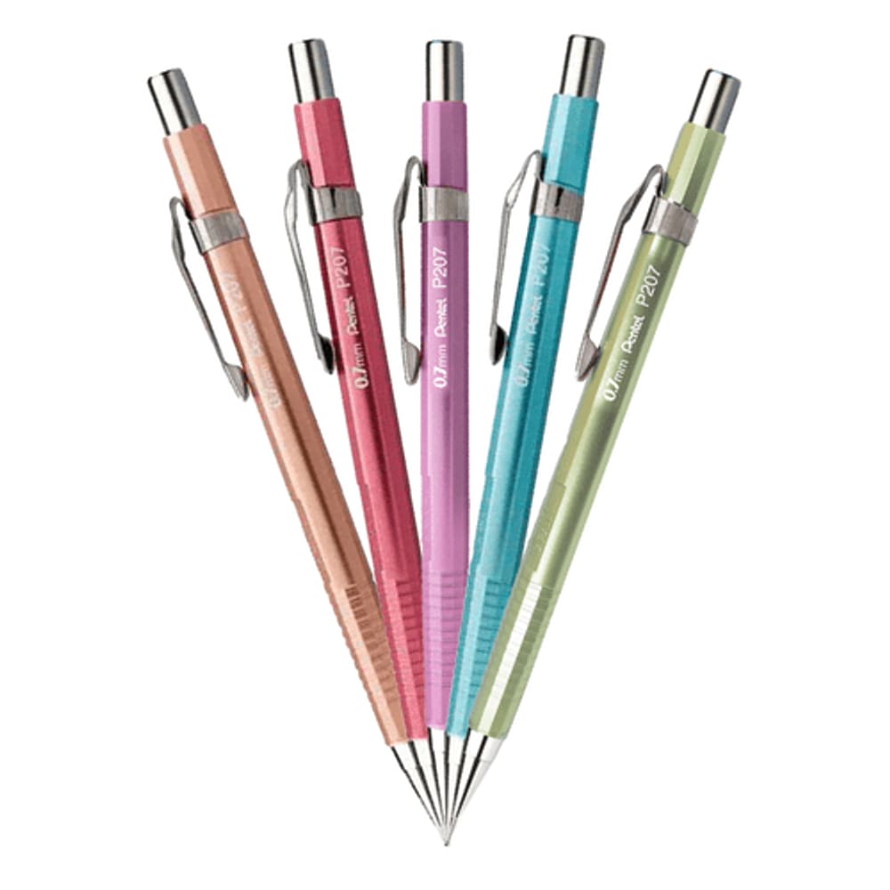 Kit 05 Lapiseira Pentel 0.7mm Sharp Metálica P207 | Elegante | Sofisticada | Resistente