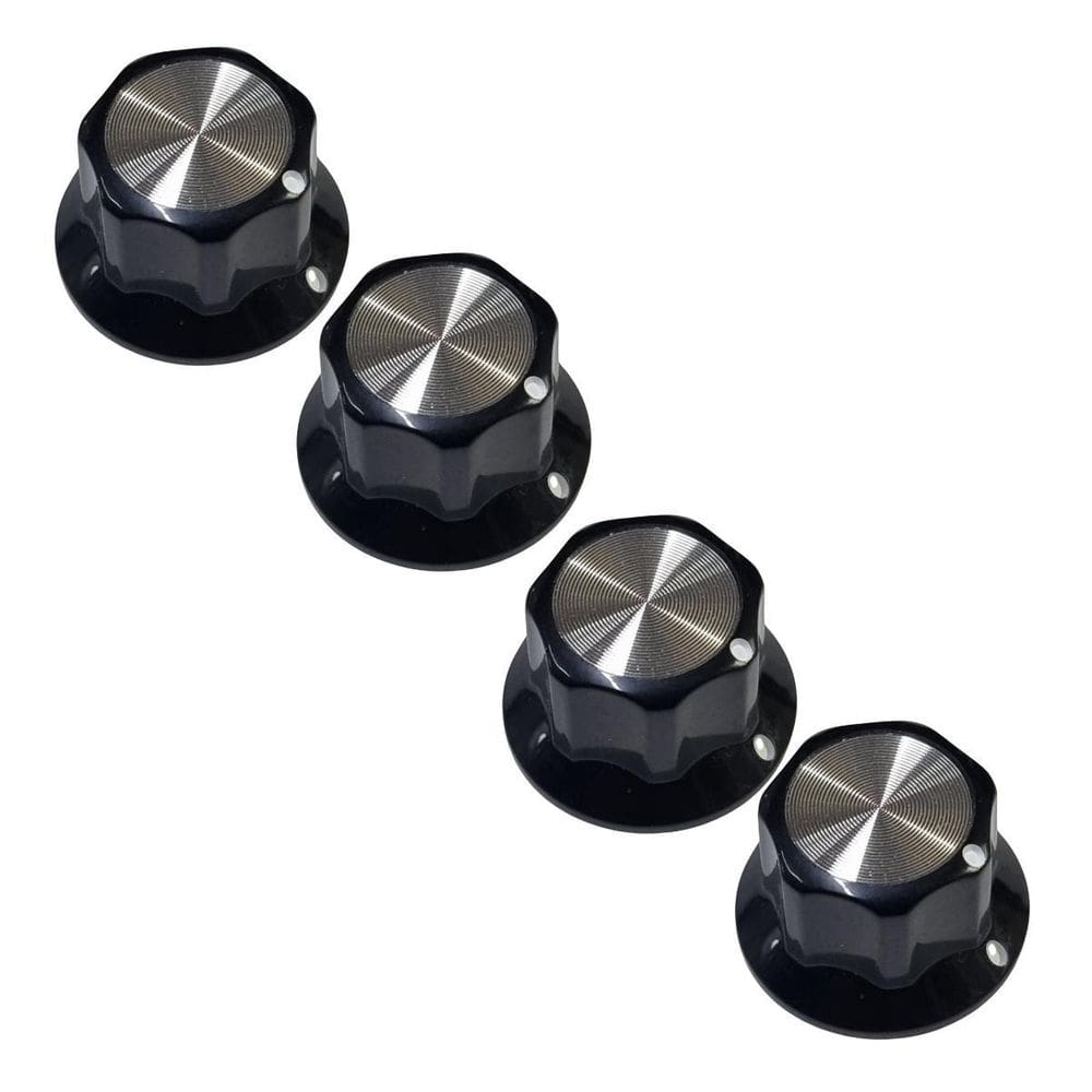 Kit 4 Knob Estilo Moog Preto Aluminio Escovado Ronsani
